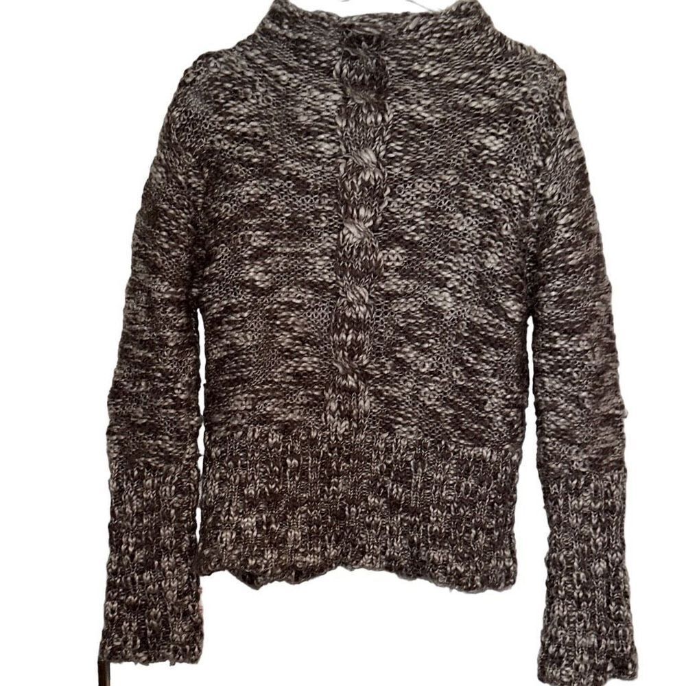 Ladies Size M Absinthe Heathered Brown Mock Neck Braid Ribbed Knit Sweater